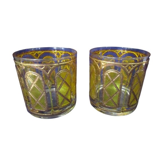 Mid Century Cocktail Martini Drinks Pitcher Set Stained Glass Yellow Gold EUC - Picture 13 of 16